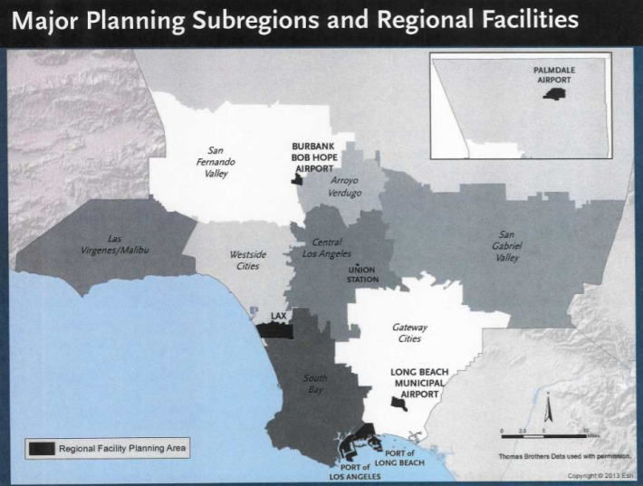 Metro's map of subregions and regional facilities. Source: Metro handout [PDF]