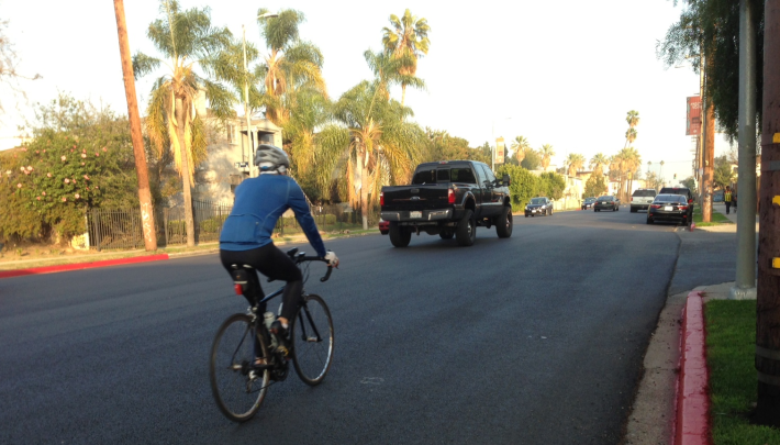 Cyclist riding Venice Blvd yesterday
