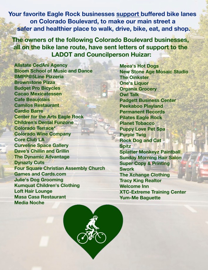 Business support for Colorado Blvd bike lanes. Image via ERNC