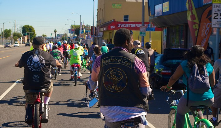 Riders wear vests showcasing their clubs. Sahra Sulaiman/Streetsblog L.A.