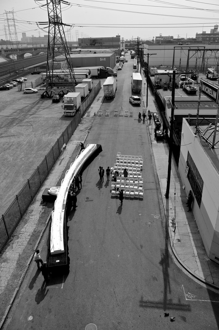 The bridge model on Mesquit St. as seen from the deck of the 6th St. Viaduct. Sahra Sulaiman/Streetsblog L.A.