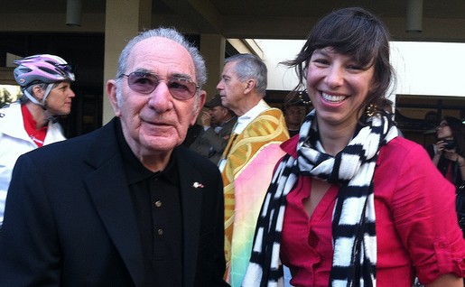 Alex Baum (left) with then-LACBC staff Alexis Lantz at the 2012 Blessing of the Bicycles. Photo via LADOT Bike Blog.