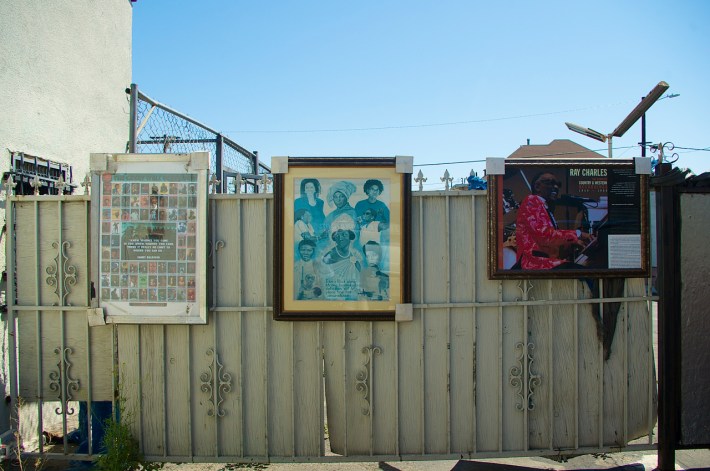 The Snack Shack along Central Ave. features mementos of jazz history in its tiny patio. Sahra Sulaiman/Streetsblog L.A.