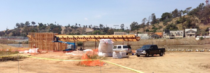 Visitor orientation center building under construction at L.A. State Historic Park