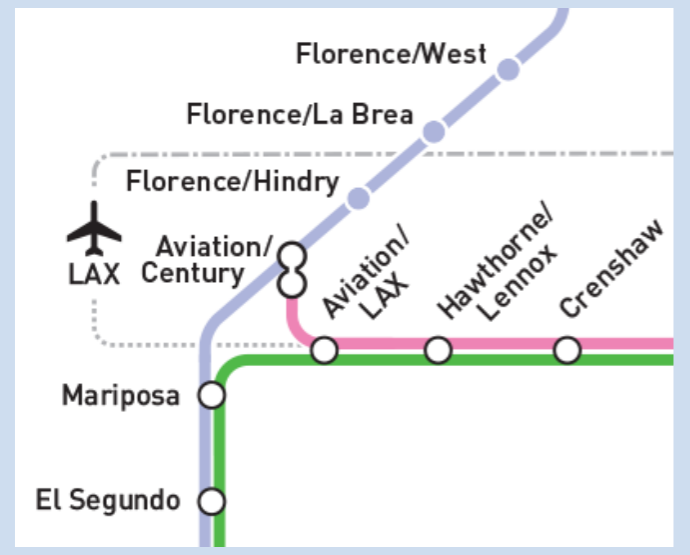 Possible rail operations in the LAX area where the existing Green Line will meet the under-construction Crenshaw/LAX line. Image via Metro [PDF]