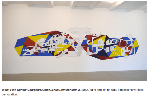 Block Plan Series: Cologne/Munich/Brazil/Switzerland, 2, 2012, paint and ink on wall, dimensions variable per location.