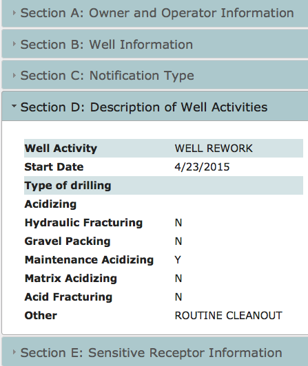 The notification residents receive about the operations planned for the well next door are rather unspecific. Find the original notice here.