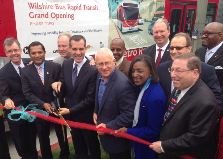 Yesterday's Wilshire BRT ribbon-cutting. Foreground left to right: xxx