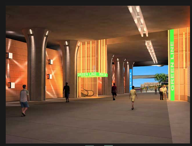 A better-lit and more enticing stroll under the 105 freeway will await transit riders. (Source: JGM)