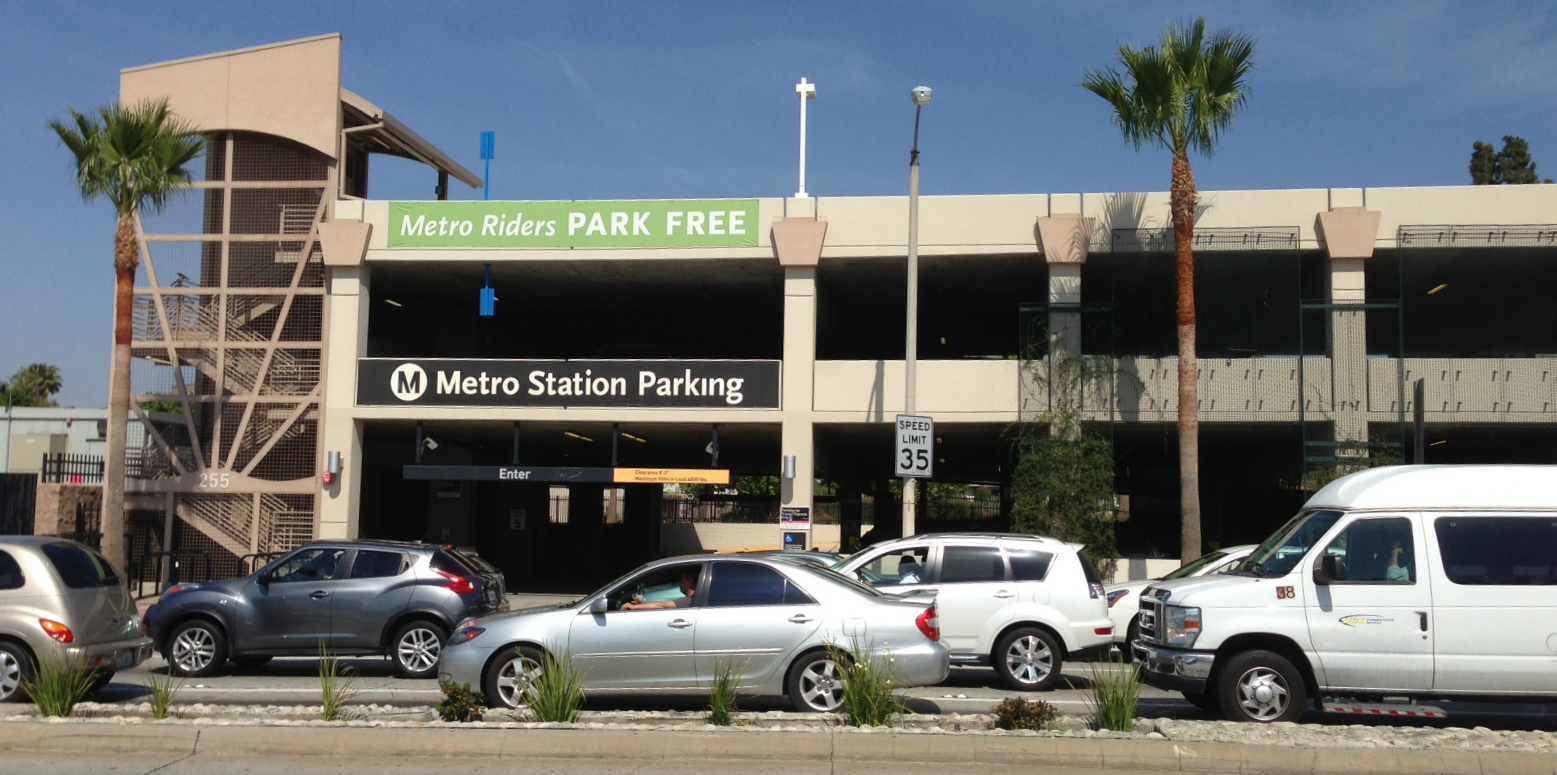 Multi-story free parking structure at Metro Gold Line Atlantic Station may not remain free for long. Photo: Joe Linton/Streetsblog L.A.