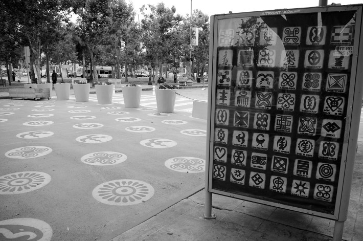 A guide to the Adinkra symbols found on the plaza. Sahra Sulaiman/Streetsblog L.A.