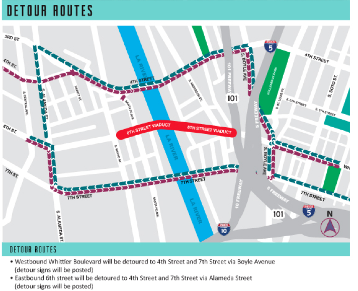 The anticipated detours around the 6th St. bridge. Source: 6th St. Viaduct Replacement project