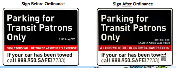 Subtle differences in Metro parking signage - violators can be cited - not just towed. Image via Metro [PDF]