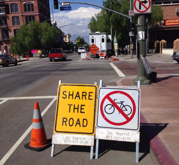 Is the city giving cyclists the wrong sign? Photo by Nathan Lucero