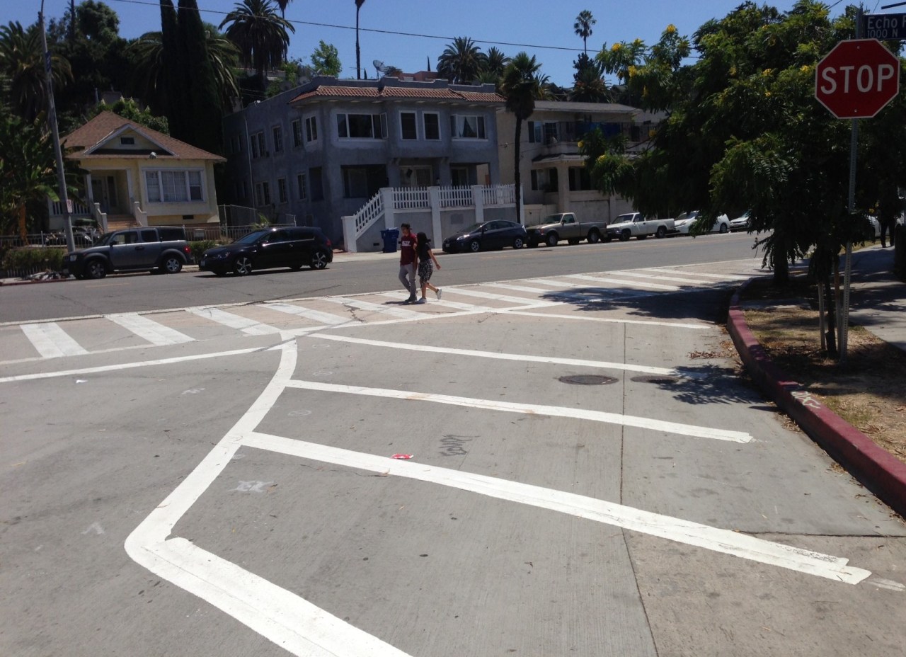 Recent curb extension added at Echo Park and Park Aveneues.