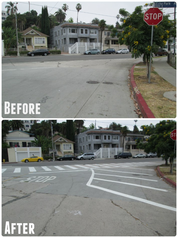 Echo Park sidewalk extensions before and after - photos by Ryan Johnson