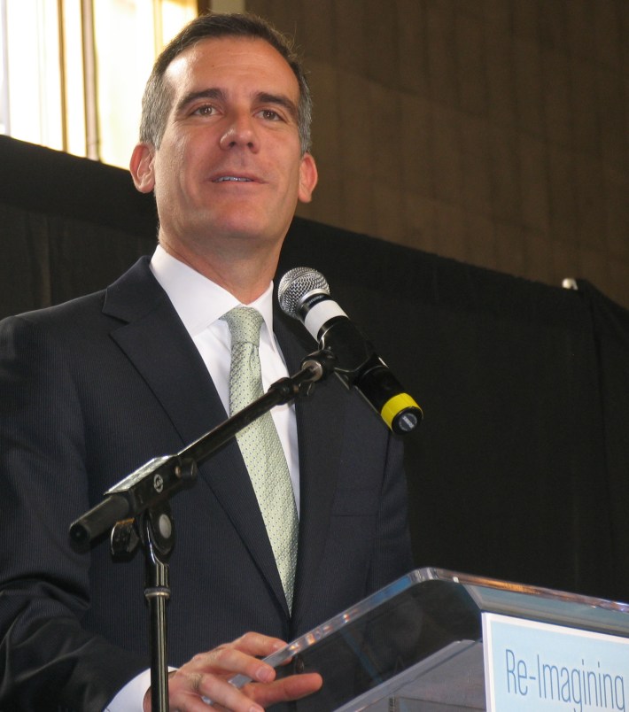 Readers - how would you grade L.A. Mayor Eric Garcetti on Livable Streets issues? Photo: Roger Rudick