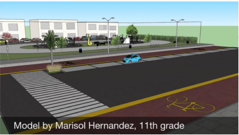 11th grader Marisol Hernandez re-envisions Central Ave. with bike lanes and open spaces.