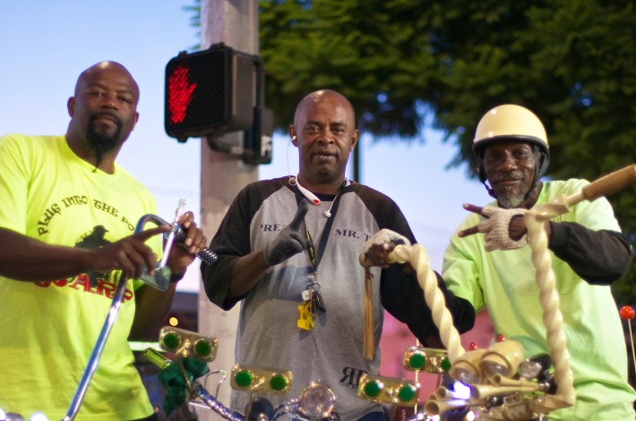 Darryl Johnson (Unique Riders), Tyrone "T-Money" Williams (Real Rydaz), and Henry Jackson (Real Rydaz) support a bike lane on Central. Sahra Sulaiman/Streetsblog L.A.
