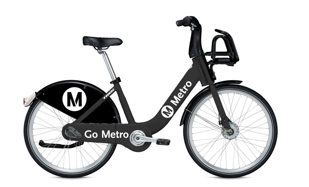 Preview of what Metro bike-share bikes will look like when they arrive in downtown L.A. in mid-2016. Image via Metro staff report