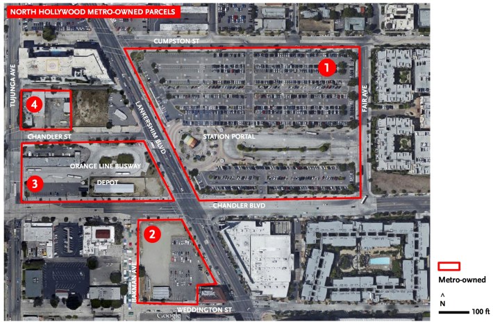 Metro's North Hollywood parcels, now up for possible redevelopment. Image via Metro