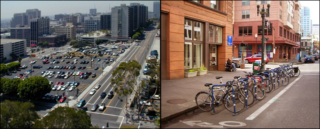 Los Angeles parking vs. Portland parking. Photo by Rick Risemberg