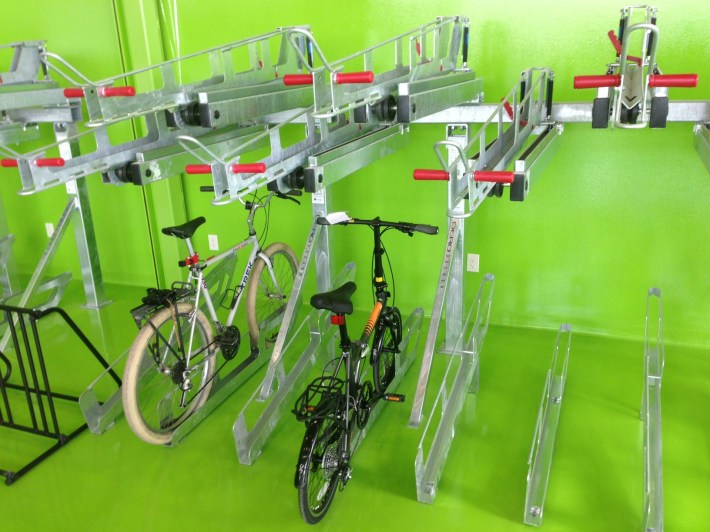 The El Monte Bike Hub features secure double-deck bike parking.