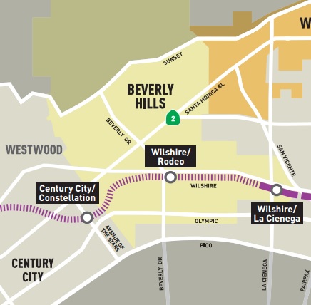 What will it take for Beverly Hills to stop fighting the Purple Line? Map from Metro