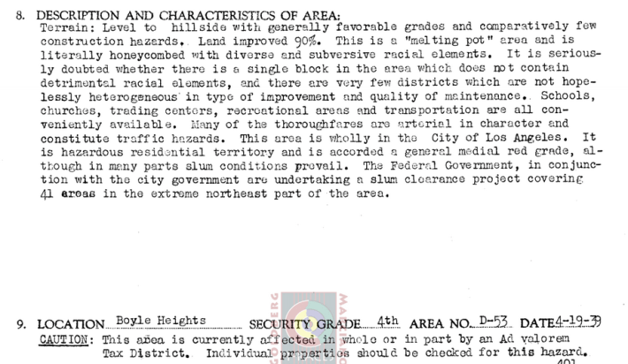The HOLC's description of Boyle Heights in 1939. Source: