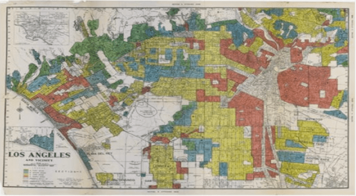 Redlining affected areas of South L.A., Central L.A., and the Eastside. Source: HOLC