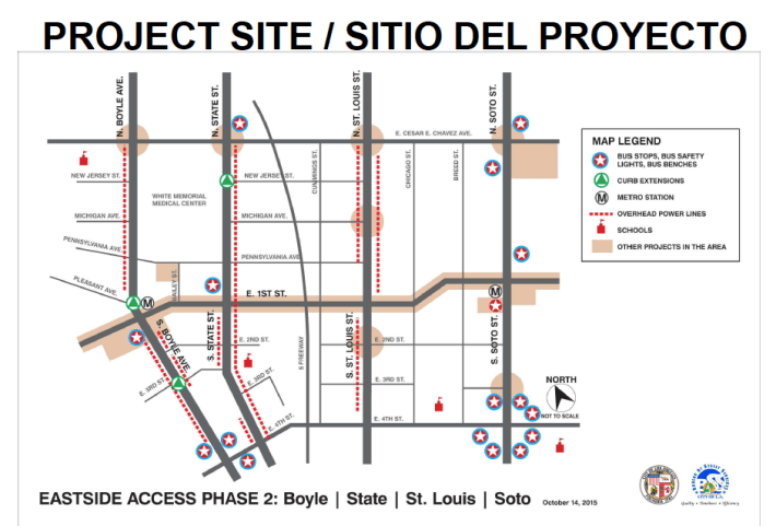 Phase 2 of the Eastside Access Project will target side streets that connect to the 1st Street corridor. Source: Department of Public Works