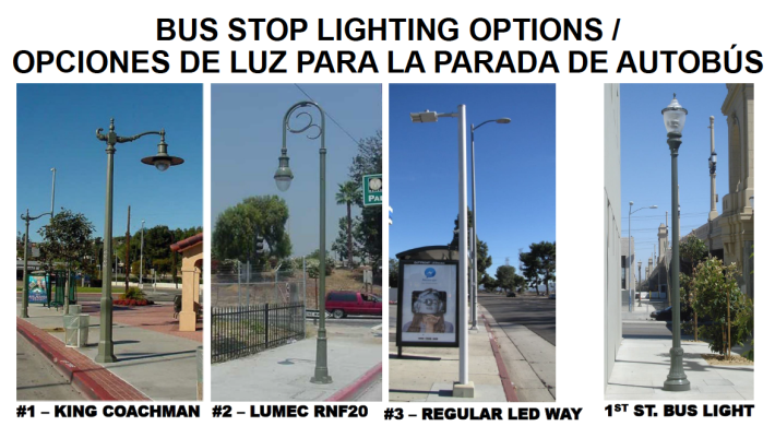 Bus stop lighting options.