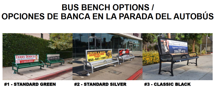 Bus bench options. Click to enlarge.