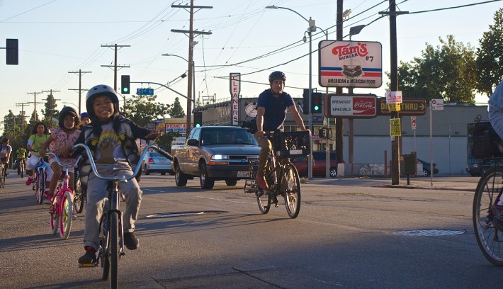 Kids joined their parents as they rode to Curren Price's office Friday afternoon. Sahra Sulaiman/Streetsblog L.A.