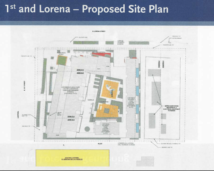 Plans for the site at 1st and Lorena now include housing for disabled homeless veterans and childcare and fitness facilities. Source: Metro