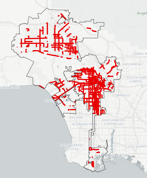 The High Injury Network, as mapped out by LADOT. Source: LADOT