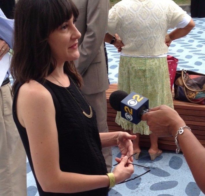 Valerie Watson interviewed at the opening of Pacoima's Bradley Plaza