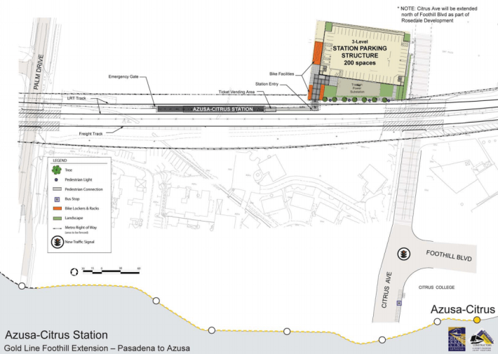 The APU station is finished, but the road to the parking lot is not. Site plan from Gold Line Construction Authority