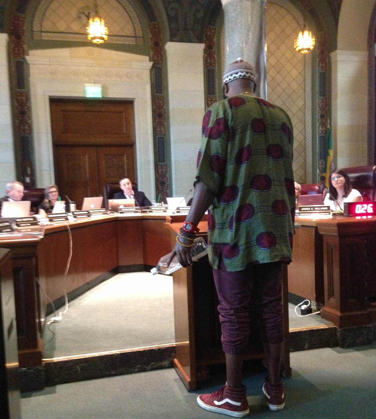 TRUST South L.A.'s Samuel Bankhead giving public comment in favor of Central Avenue bike lanes at yesterday's Planning Commission hearing. Photo: Joe Linton/Streetsblog L.A.