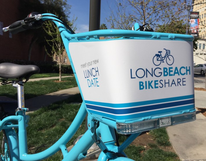 Front basket on Long Beach's new bike-share bikes