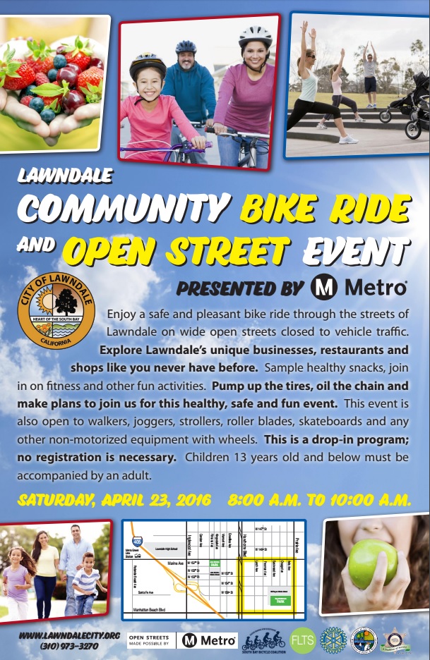 Lawndale Community Bike Ride and Open Street Event flier. For detail see [PDF] version