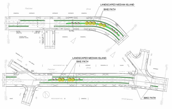 Bike lanes and landscape median improvements planned for Fletcher Drive and Avenue 35. Source: GPIA