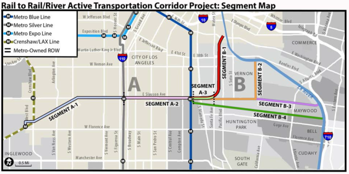 The Rail-to-River plan to put a bike path between the Crenshaw Line to the west and the L.A. River to the east continues to move forward. Source: Metro