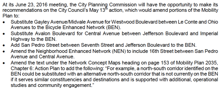 The amendments to the Mobility Plan that the City Planning Commission recommended the City Council adopt.