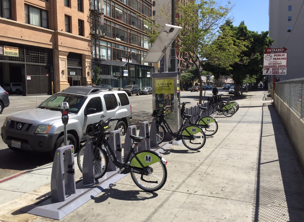 Metro Bike Share docking station on Main Street in downtown L.A.