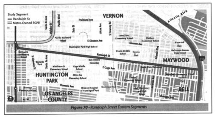 At least half of the Randolph Street option falls within Huntington Park's jurisdiction. Source: Feasibility Study