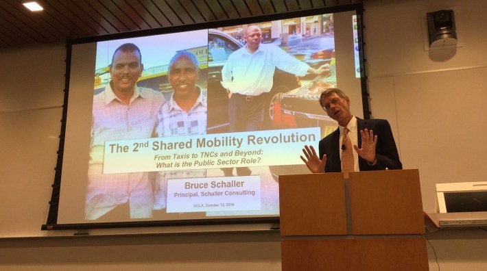 Bruce Schaller speaking at UCLA yesterday. Photo by Joe Linton/Streetsblog L.A.