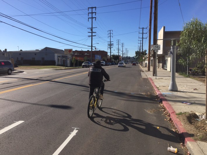 The southbound Fletcher Drive bike lane ends at Delay Drive, well short of San Fernando Road