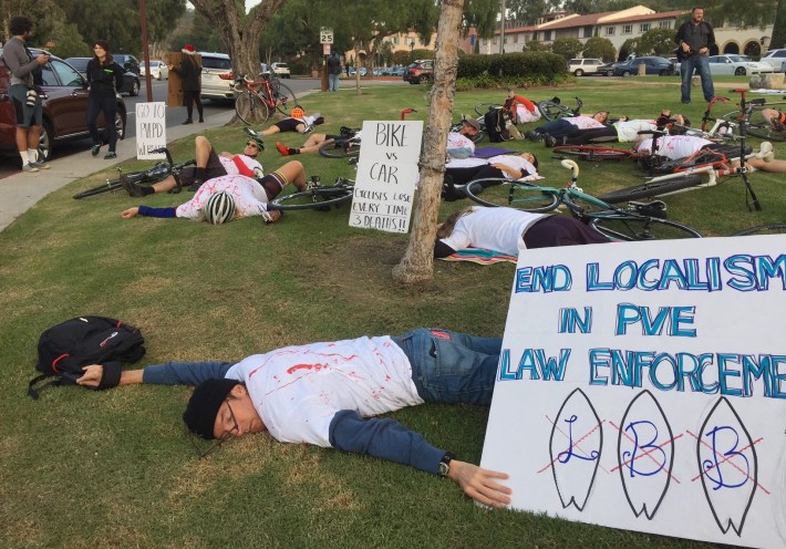 Cyclists staged the die-in to push Palos Verdes Estates to respond to recent cyclist deaths