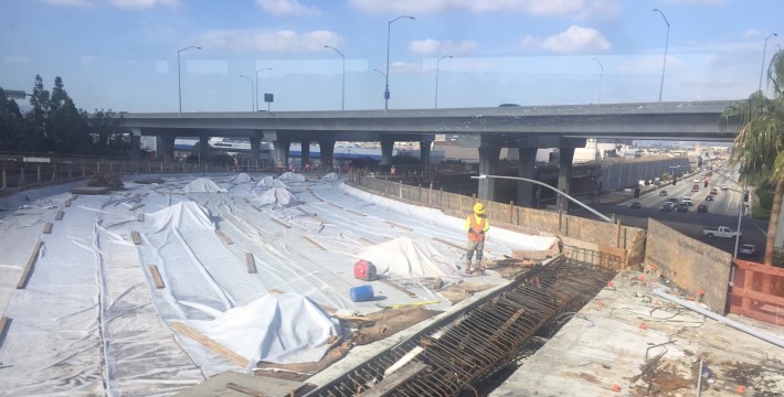 Construction work on the Crenshaw/LAX line viewed from the Green Line